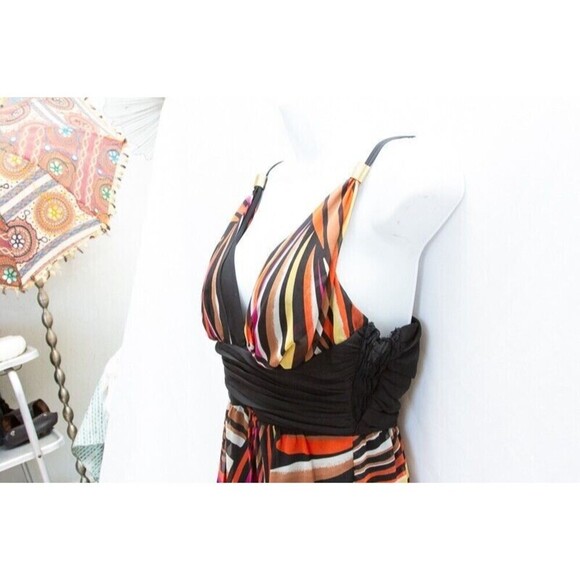 Vgt Y2K Does 70s Colorful Psychedelic Print XOXO Maxi Ring Strappy Dress Size S - Picture 6 of 13